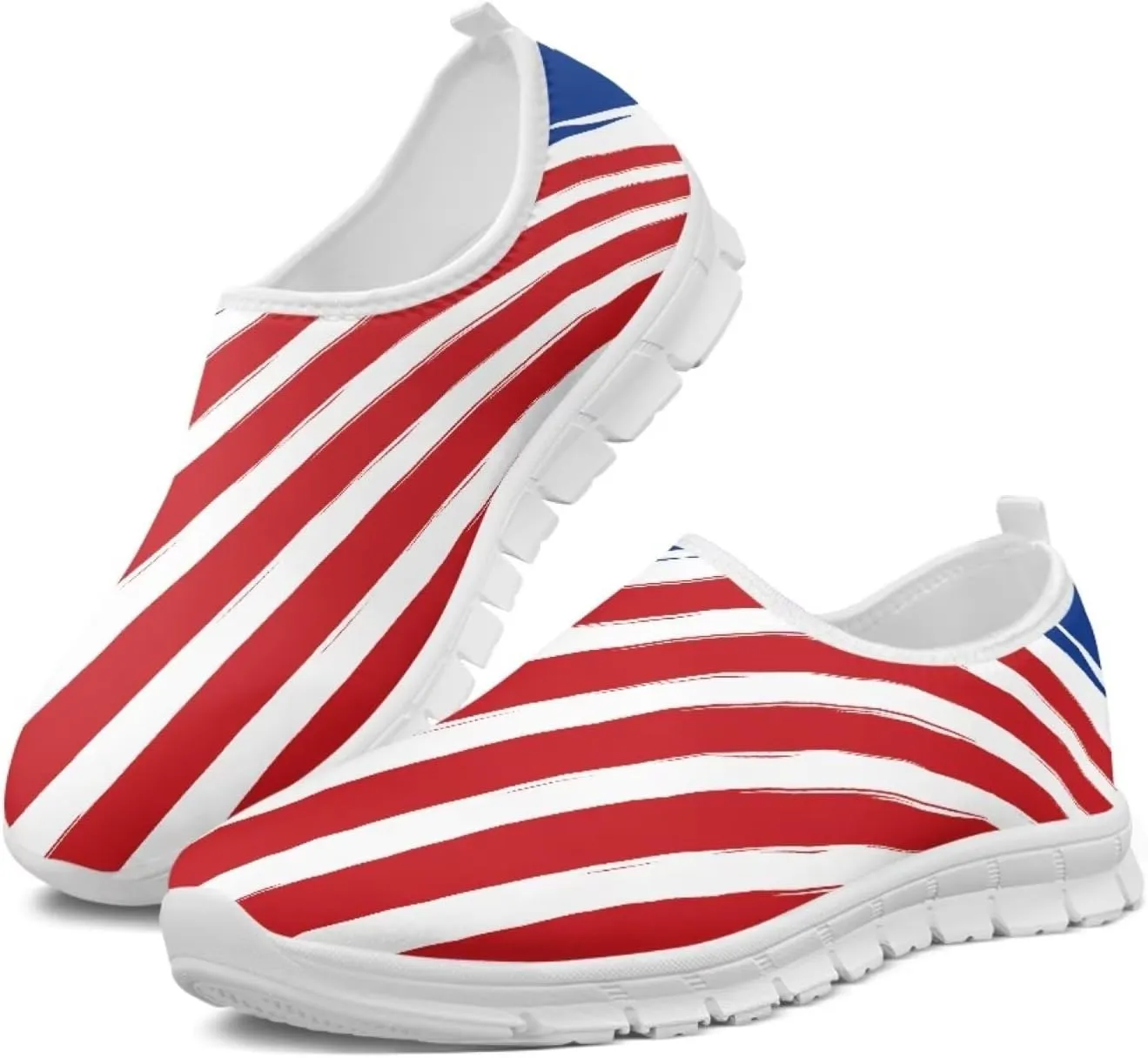 American Flag Women's Leisure Shoes Low Top Loafer Flat Soft Wide Toe Walking Outdoor Sneakers