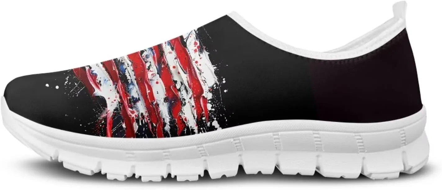 American Flag Women's Leisure Shoes Low Top Loafer Flat Soft Wide Toe Walking Outdoor Sneakers