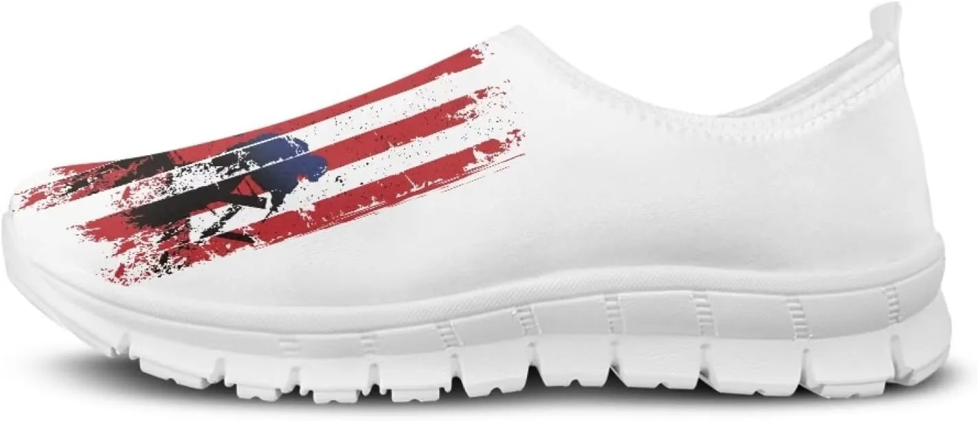 American Flag Women's Leisure Shoes Low Top Loafer Flat Soft Wide Toe Walking Outdoor Sneakers