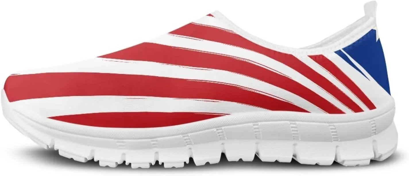 American Flag Women's Leisure Shoes Low Top Loafer Flat Soft Wide Toe Walking Outdoor Sneakers