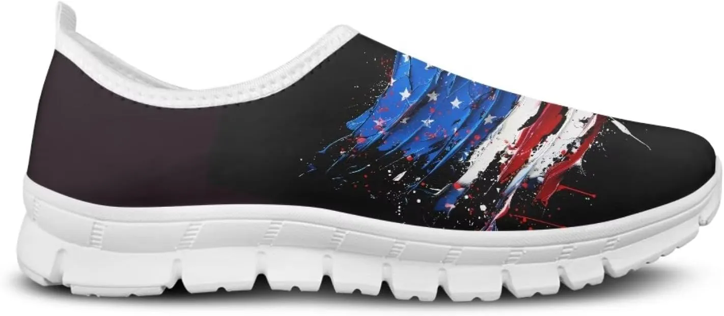 American Flag Women's Leisure Shoes Low Top Loafer Flat Soft Wide Toe Walking Outdoor Sneakers