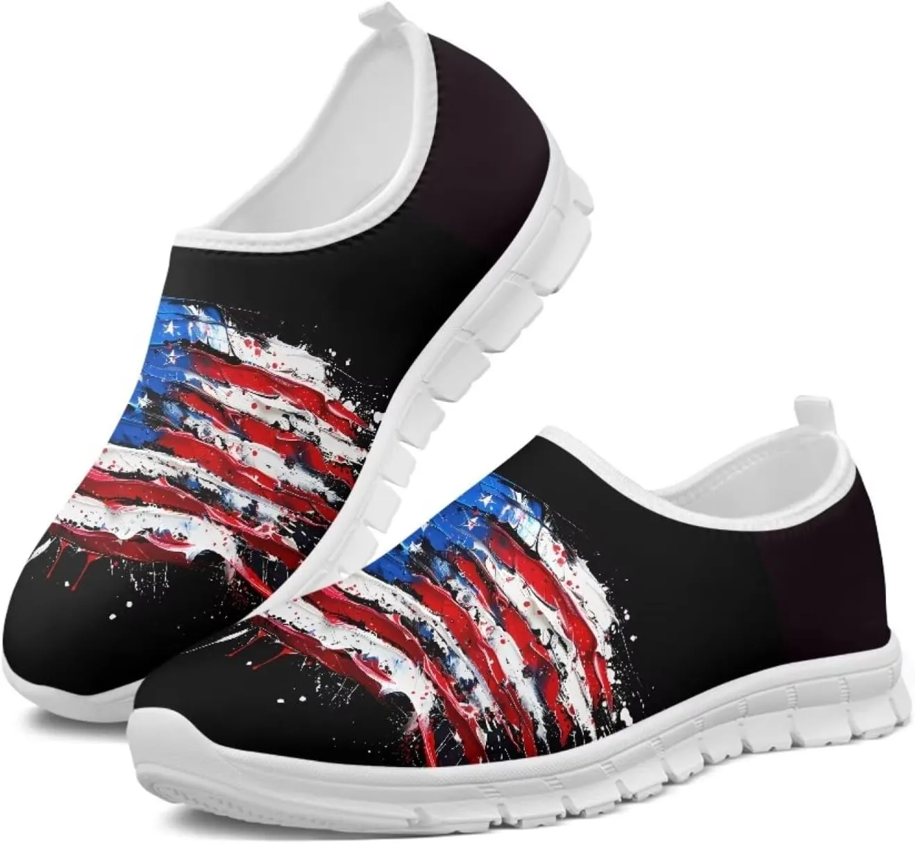 American Flag Women's Leisure Shoes Low Top Loafer Flat Soft Wide Toe Walking Outdoor Sneakers
