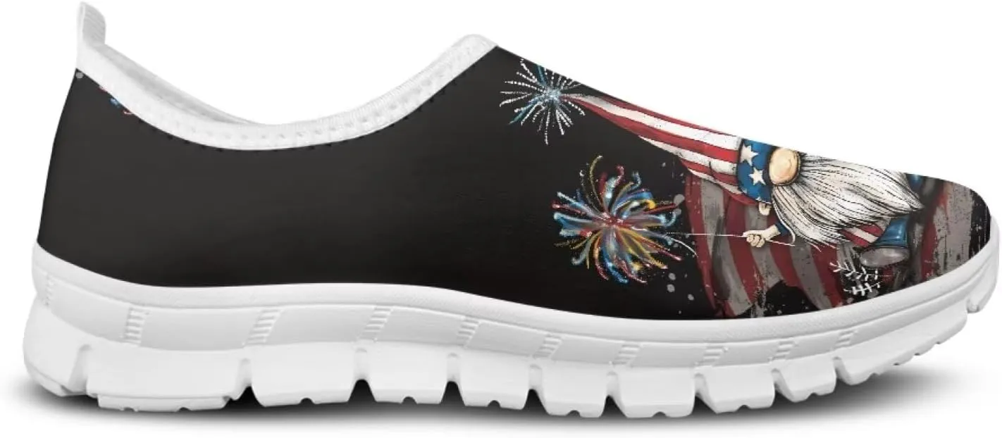American Flag Women's Leisure Shoes Low Top Loafer Flat Soft Wide Toe Walking Outdoor Sneakers