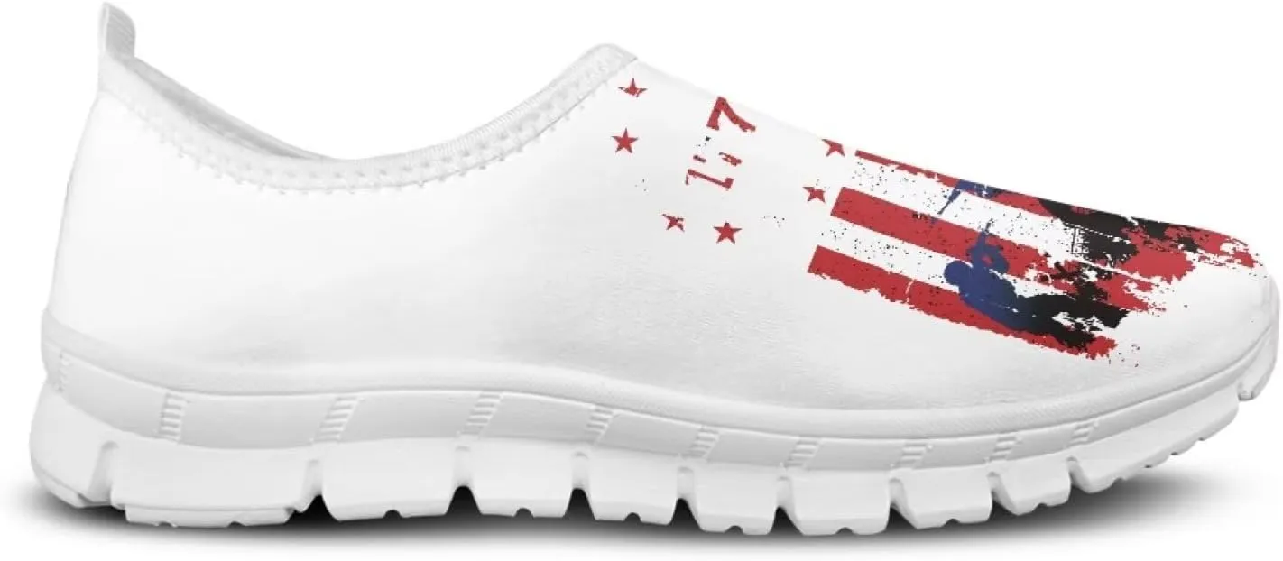 American Flag Women's Leisure Shoes Low Top Loafer Flat Soft Wide Toe Walking Outdoor Sneakers