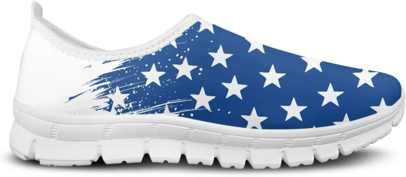 American Flag Women's Leisure Shoes Low Top Loafer Flat Soft Wide Toe Walking Outdoor Sneakers
