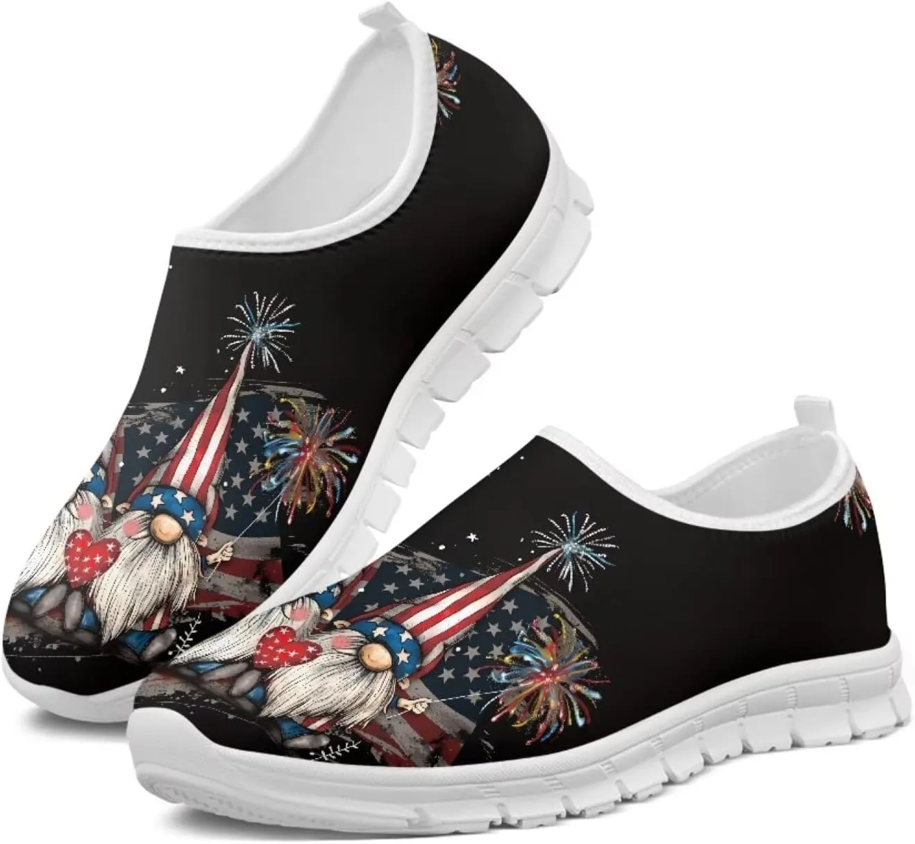 American Flag Women's Leisure Shoes Low Top Loafer Flat Soft Wide Toe Walking Outdoor Sneakers
