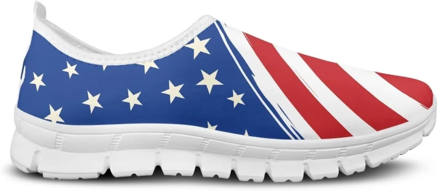American Flag Women's Leisure Shoes Low Top Loafer Flat Soft Wide Toe Walking Outdoor Sneakers