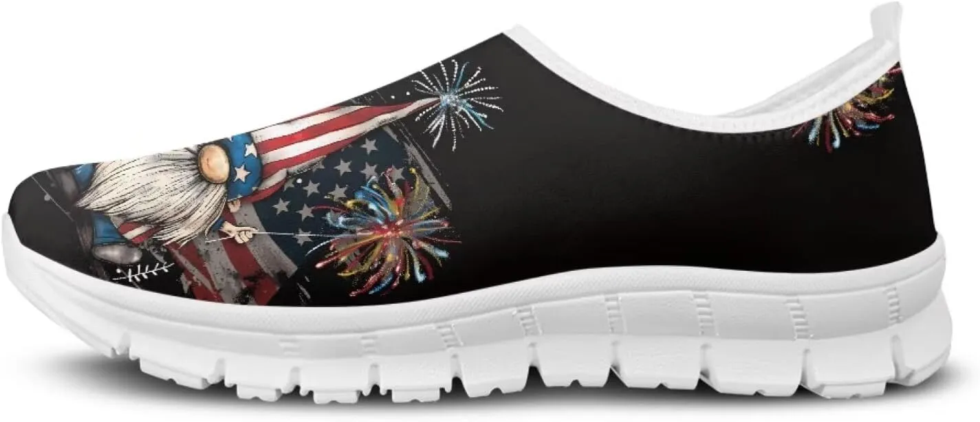 American Flag Women's Leisure Shoes Low Top Loafer Flat Soft Wide Toe Walking Outdoor Sneakers