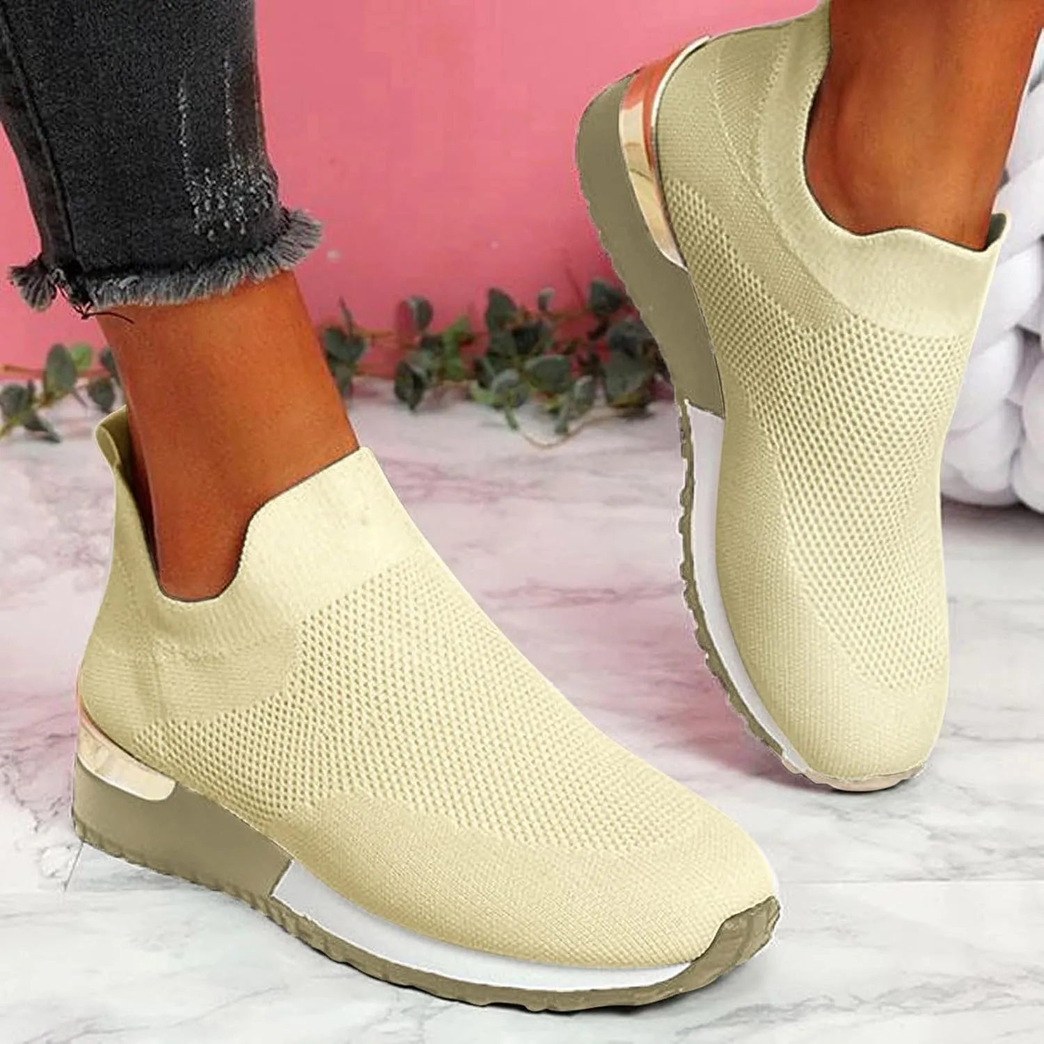Arch Support Dress Shoes for Women Plantar Fasciitis Slip On Walking Shoes for Women Wide Women Slip On Shoes Casual Mule Chunky Platform High Sneakers for Women Zapatos De Ejercicios para Mujer Gym
