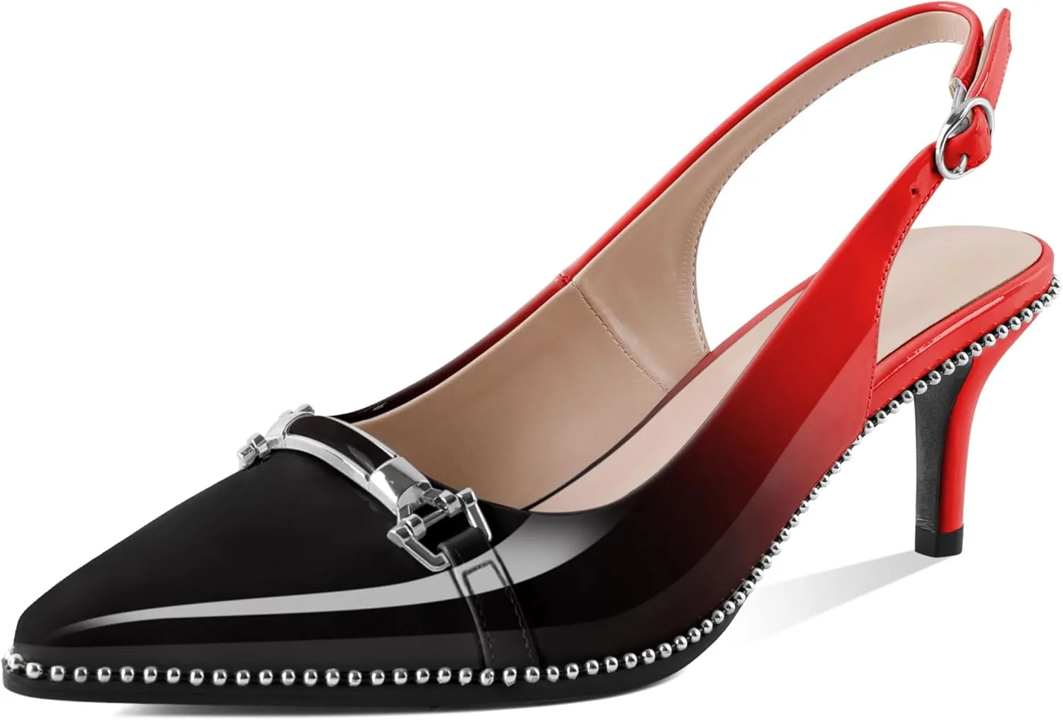 AUMOTED Women's Slingback Heels Beaded Kitten Pumps Pointed Toe Low Heels Comfortable 2.5 Inch Dress Sandals