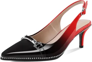 AUMOTED Women's Slingback Heels Beaded Kitten Pumps Pointed Toe Low Heels Comfortable 2.5 Inch Dress Sandals