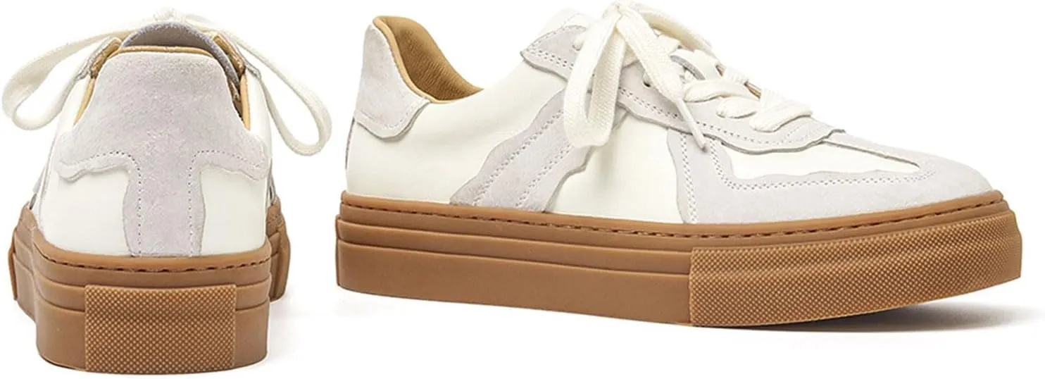 BEAU TODAY Fashion Sneakers Women,Leather Casual Lace Up Retro OG Sneakers,Comfortable Tennis Runnig Trainer Shoes