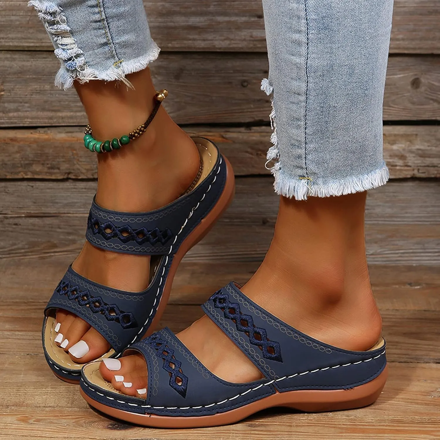 Cathalem Summer Sandals for Women 2024 Wedge Peep Toe Dotmalls Shoes Orthopedic Sandals