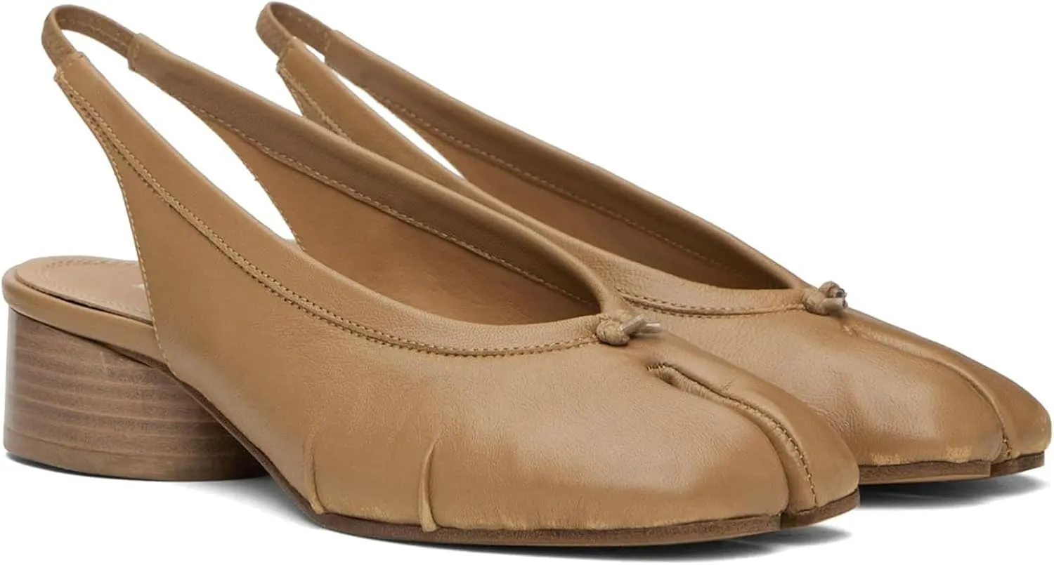 ClassicSter Split Toe Shoes for Women Low Chunky Slingback Heels Japanese Tabi Shoes Comfortable Dress Pumps