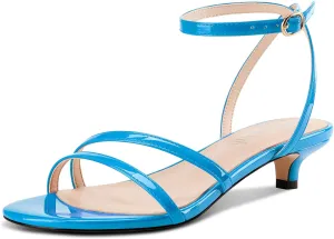DearOnly Womens Low Kitten Heel Strappy Sandals Open Toe Ankle Strap Dress Shoes 1.4 Inches Heels