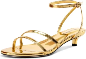 DearOnly Womens Low Kitten Heel Strappy Sandals Open Toe Ankle Strap Dress Shoes 1.4 Inches Heels