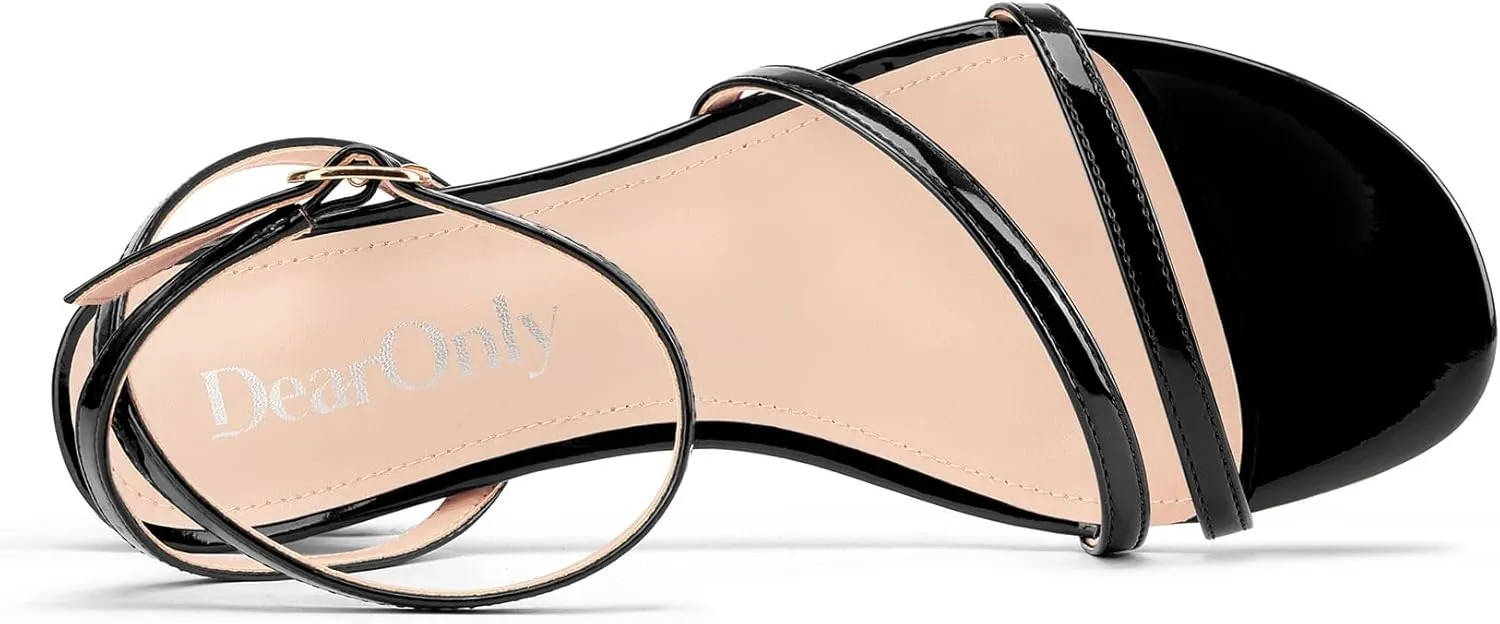 DearOnly Womens Low Kitten Heel Strappy Sandals Open Toe Ankle Strap Dress Shoes 1.4 Inches Heels