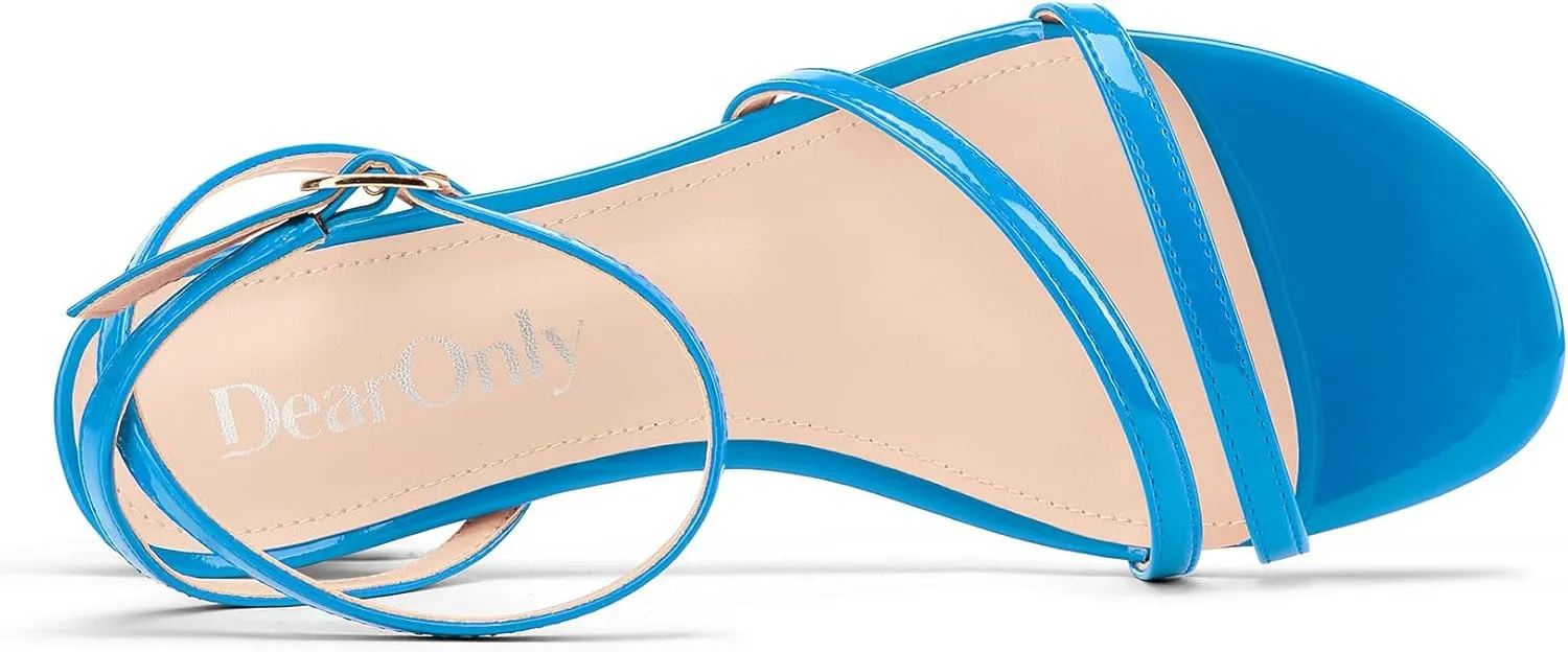 DearOnly Womens Low Kitten Heel Strappy Sandals Open Toe Ankle Strap Dress Shoes 1.4 Inches Heels