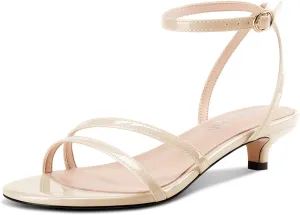 DearOnly Womens Low Kitten Heel Strappy Sandals Open Toe Ankle Strap Dress Shoes 1.4 Inches Heels