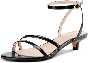 DearOnly Womens Low Kitten Heel Strappy Sandals Open Toe Ankle Strap Dress Shoes 1.4 Inches Heels