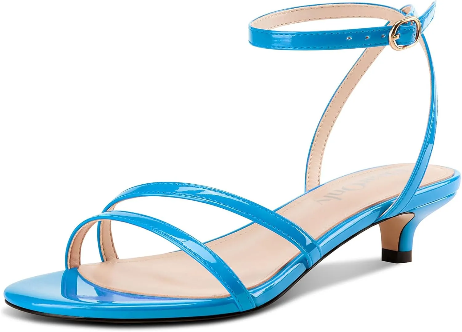 DearOnly Womens Low Kitten Heel Strappy Sandals Open Toe Ankle Strap Dress Shoes 1.4 Inches Heels