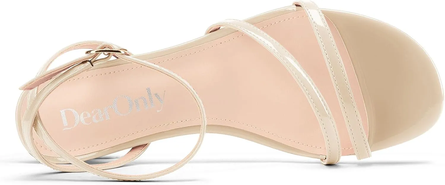 DearOnly Womens Low Kitten Heel Strappy Sandals Open Toe Ankle Strap Dress Shoes 1.4 Inches Heels