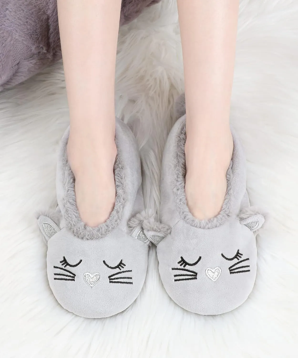 DICUIRD Womens Slipper Socks Low Cut Comfy&Warm Animal Non-skid Bedroom Slippers