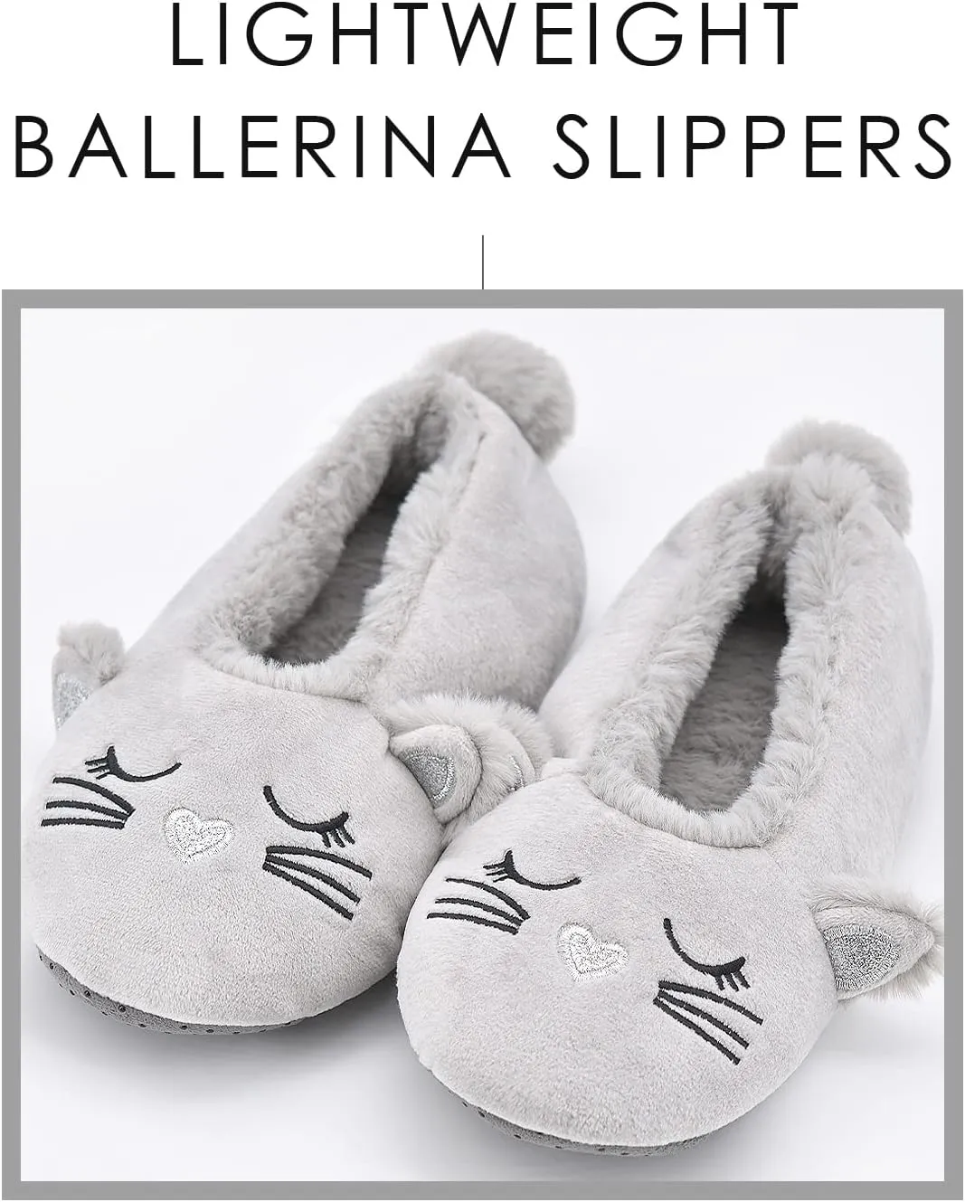 DICUIRD Womens Slipper Socks Low Cut Comfy&Warm Animal Non-skid Bedroom Slippers
