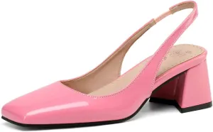DINTAHA Womens Square Closed Toe Slingback Heels Patent Leather Low Block Heel Pumps