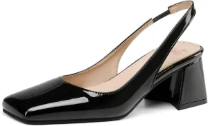 DINTAHA Womens Square Closed Toe Slingback Heels Patent Leather Low Block Heel Pumps