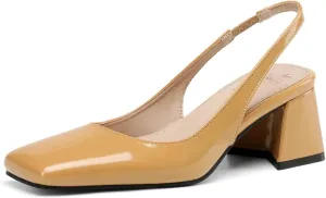 DINTAHA Womens Square Closed Toe Slingback Heels Patent Leather Low Block Heel Pumps