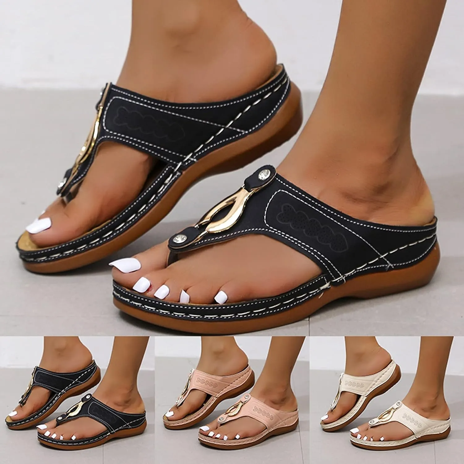 Eduavar Sandals for Women Dressy, Orthopedic Sandals for Women Breathable Flip Flops Slip On Travel Beach Sandals