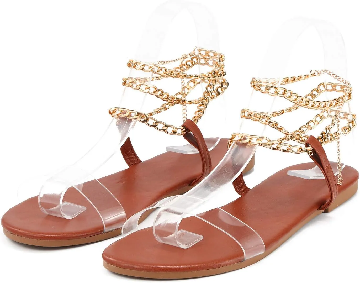 Eduavar Sandals for Women Dressy Summer, Womens Sandals Dressy Summer Beach Sandals Metal Chain Flat Sandals Comfy Sandals