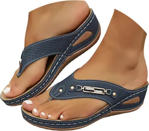Eduavar Womens Sandals Summer Beach Slip On Orthopedic Comfortable Flip Flops with Arch Support Wedge Platform Thong Slippers