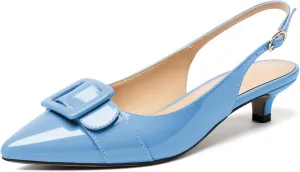 Eldof Kitten Heel Pumps for Women, Pointed Toe Slingback Low Heels, Classic Bow Heels Dress Shoes for Office Wedding Work Evening 1.4 Inches