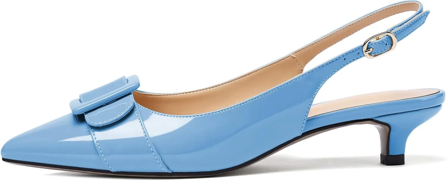 Eldof Kitten Heel Pumps for Women, Pointed Toe Slingback Low Heels, Classic Bow Heels Dress Shoes for Office Wedding Work Evening 1.4 Inches