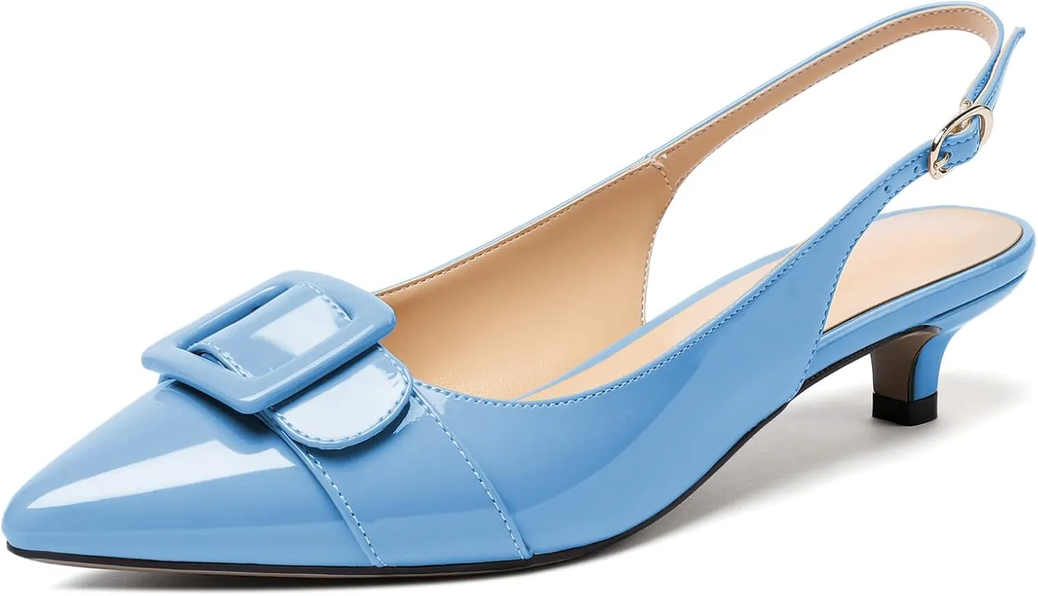 Eldof Kitten Heel Pumps for Women, Pointed Toe Slingback Low Heels, Classic Bow Heels Dress Shoes for Office Wedding Work Evening 1.4 Inches