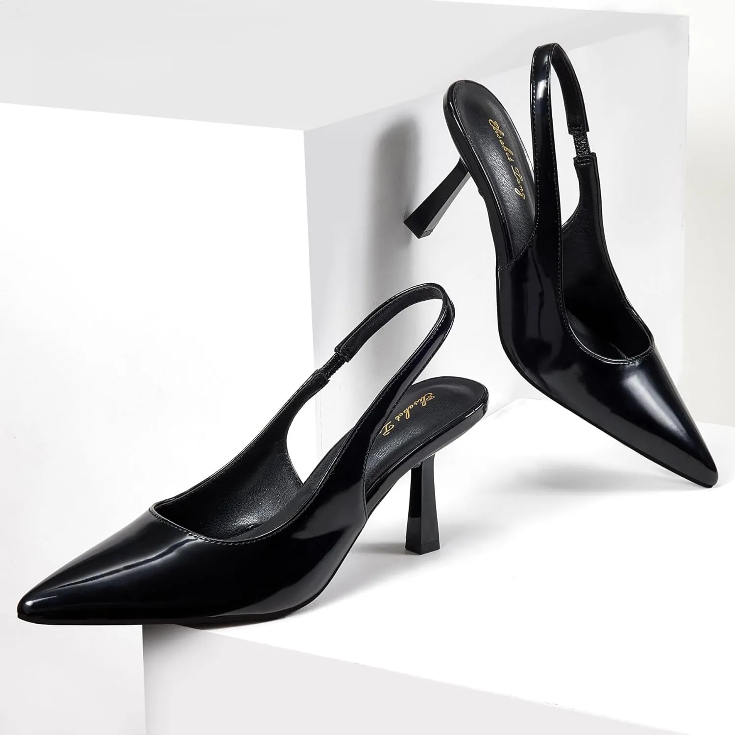 Elisabet Tang Women's Slingback Kitten Heel,Sexy Pointed Closed Toe Stilettos Pumps Slingback Heels for Women Slip on Elastic Strap Wedding Party Dress Sandals Shoes