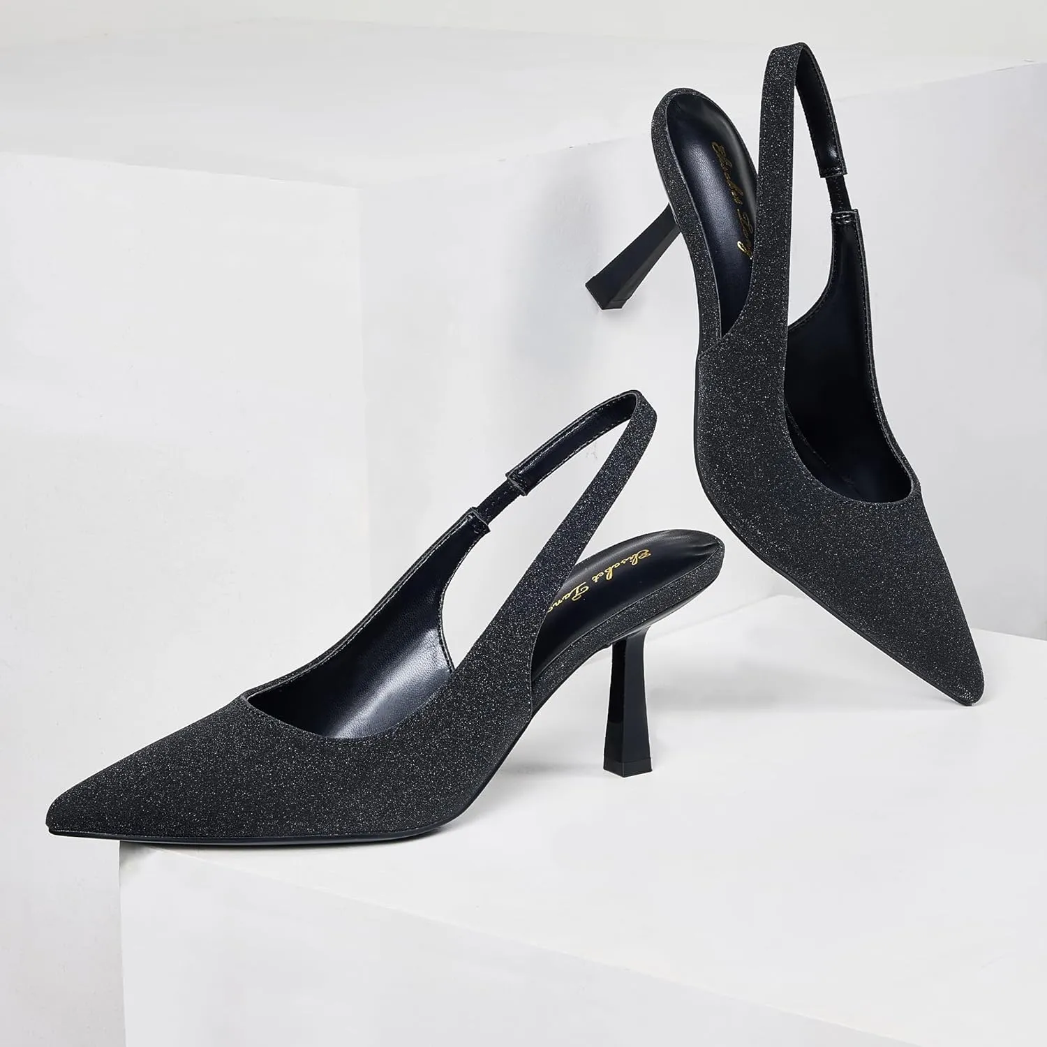 Elisabet Tang Women's Slingback Kitten Heel,Sexy Pointed Closed Toe Stilettos Pumps Slingback Heels for Women Slip on Elastic Strap Wedding Party Dress Sandals Shoes