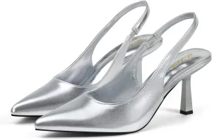 Elisabet Tang Women's Slingback Kitten Heel,Sexy Pointed Closed Toe Stilettos Pumps Slingback Heels for Women Slip on Elastic Strap Wedding Party Dress Sandals Shoes