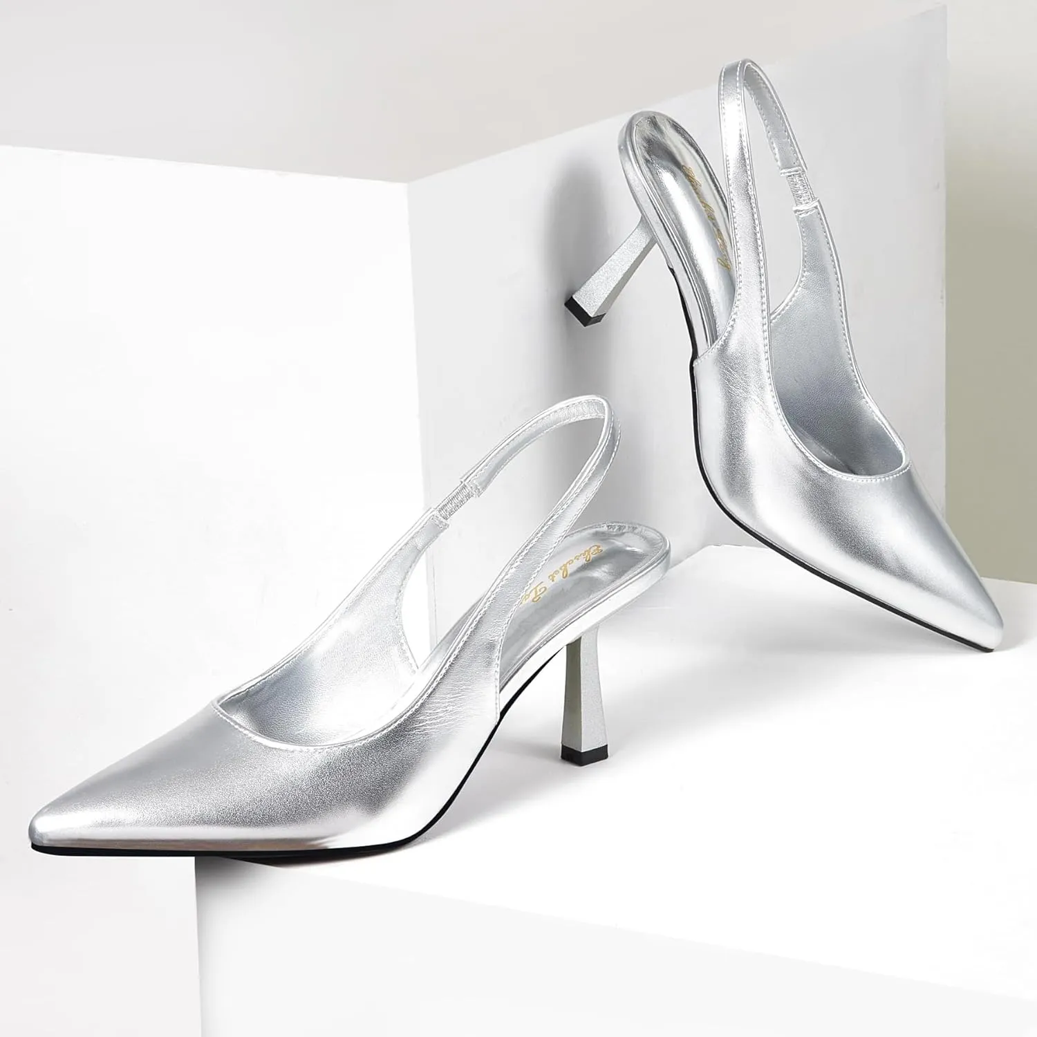 Elisabet Tang Women's Slingback Kitten Heel,Sexy Pointed Closed Toe Stilettos Pumps Slingback Heels for Women Slip on Elastic Strap Wedding Party Dress Sandals Shoes