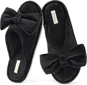 EverFoams Women's Open-Toe Bow Slippers with Memory Foam Indoor House Non-Slip Sole