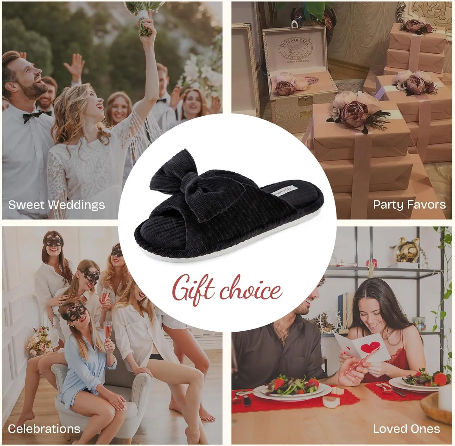 EverFoams Women's Open-Toe Bow Slippers with Memory Foam Indoor House Non-Slip Sole