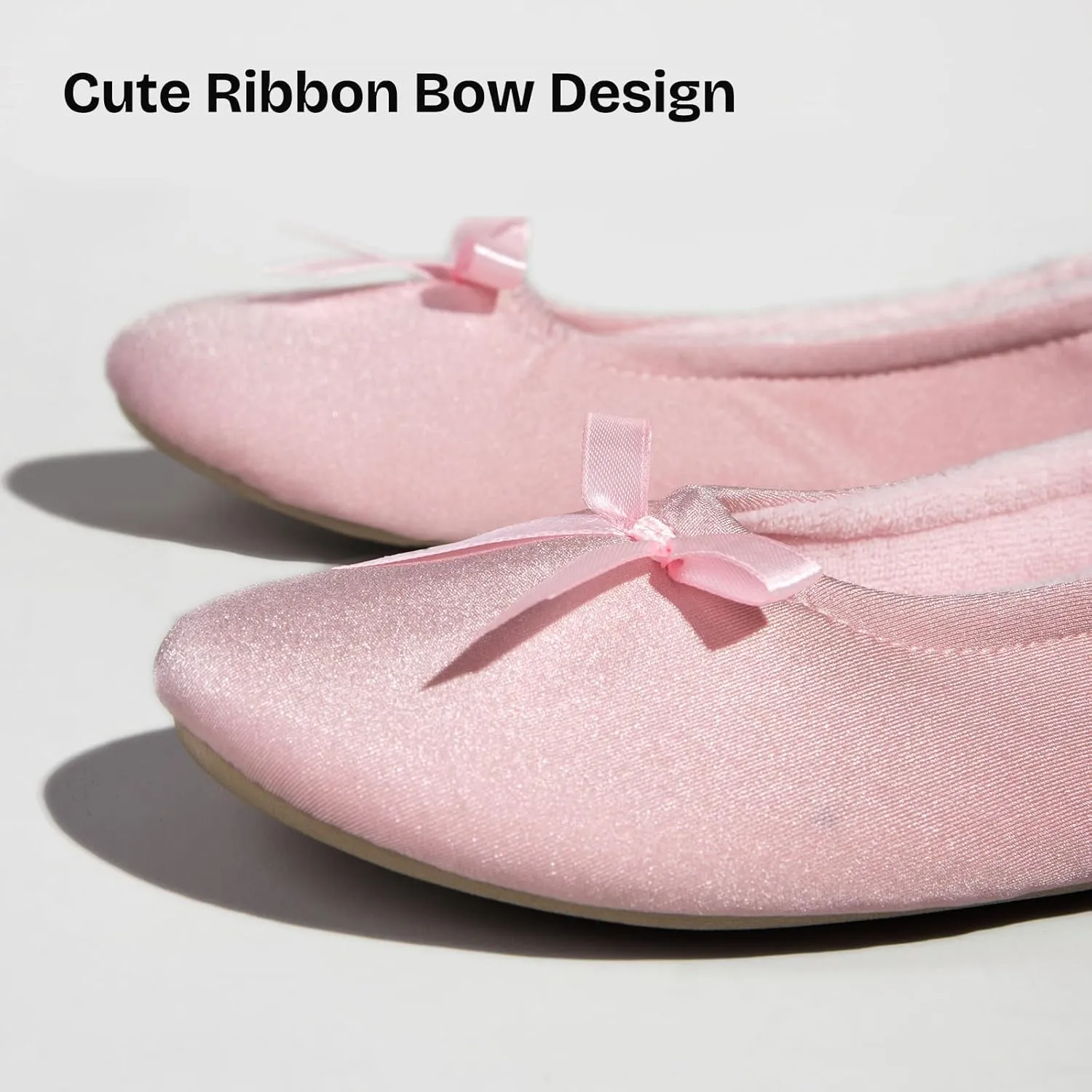 EverFoams Women's Satin Memory Foam Ballerina Slippers Cute House Shoes with Indoor Rubber Sole
