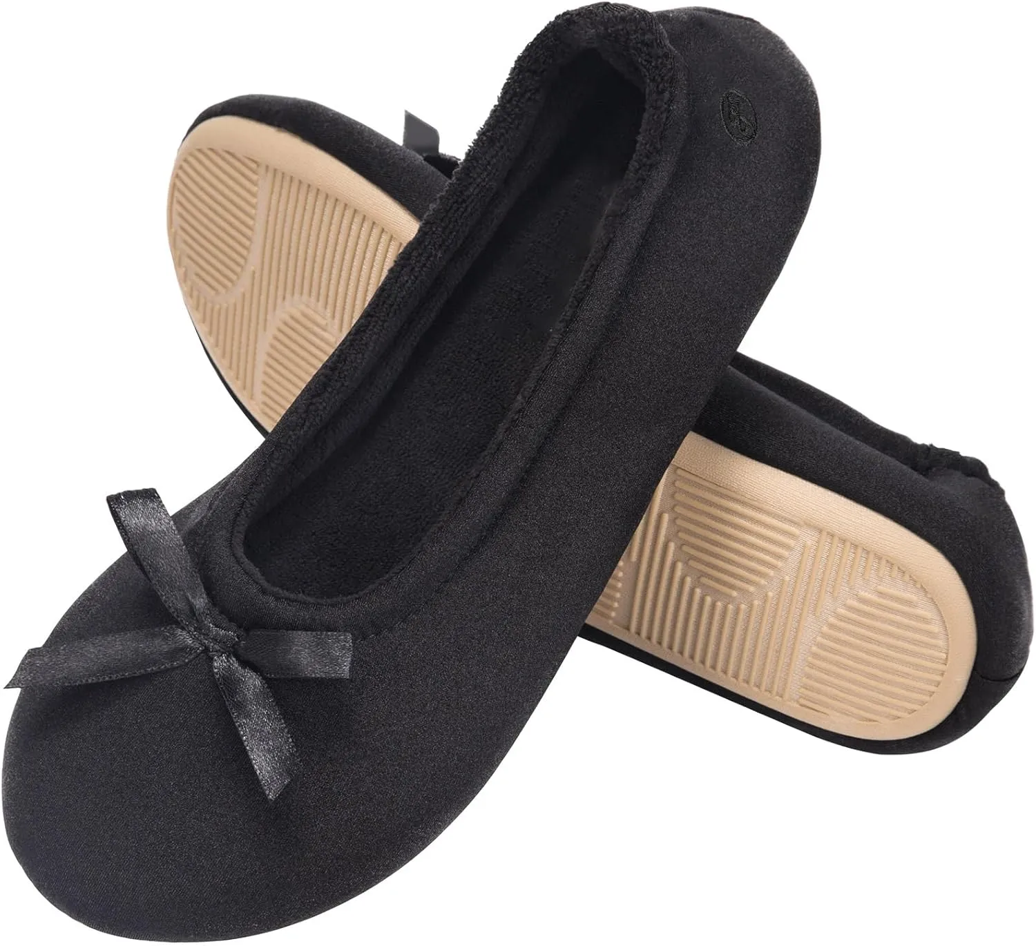 EverFoams Women's Satin Memory Foam Ballerina Slippers Cute House Shoes with Indoor Rubber Sole