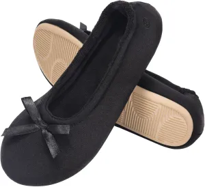 EverFoams Women's Satin Memory Foam Ballerina Slippers Cute House Shoes with Indoor Rubber Sole
