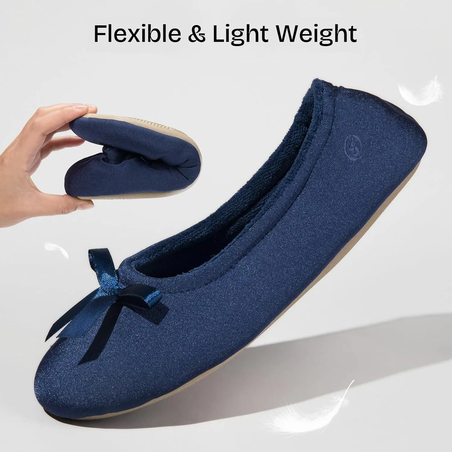 EverFoams Women's Satin Memory Foam Ballerina Slippers Cute House Shoes with Indoor Rubber Sole