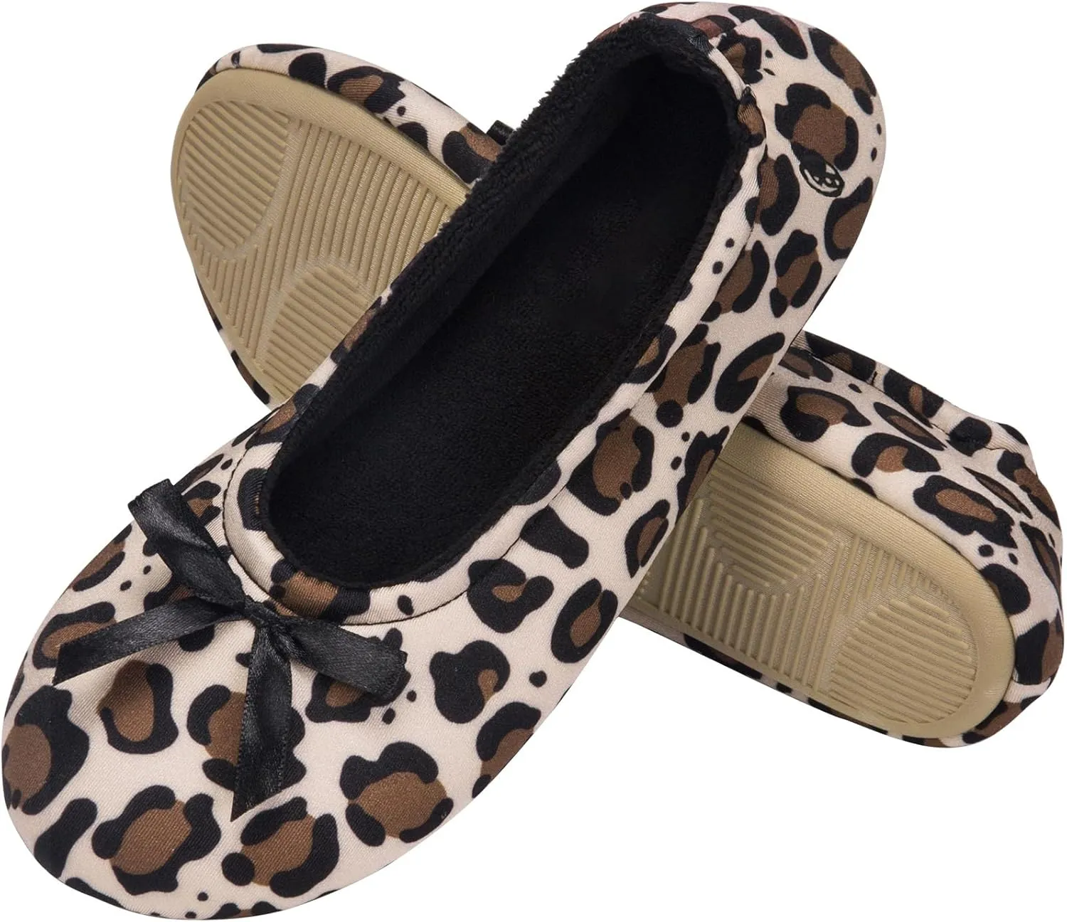 EverFoams Women's Satin Memory Foam Ballerina Slippers Cute House Shoes with Indoor Rubber Sole
