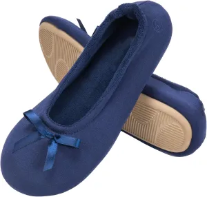EverFoams Women's Satin Memory Foam Ballerina Slippers Cute House Shoes with Indoor Rubber Sole