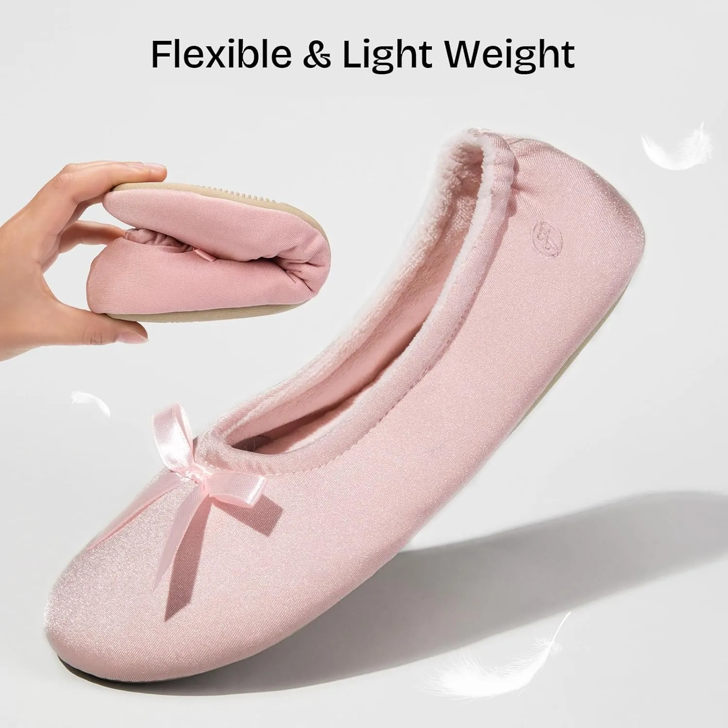 EverFoams Women's Satin Memory Foam Ballerina Slippers Cute House Shoes with Indoor Rubber Sole